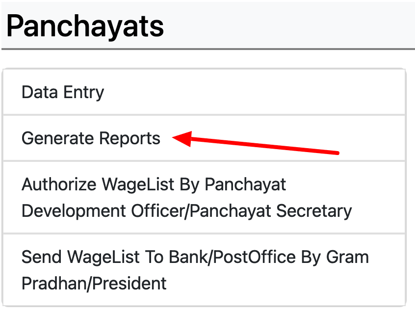 Nrega Gram Panchayat list generate Reports 